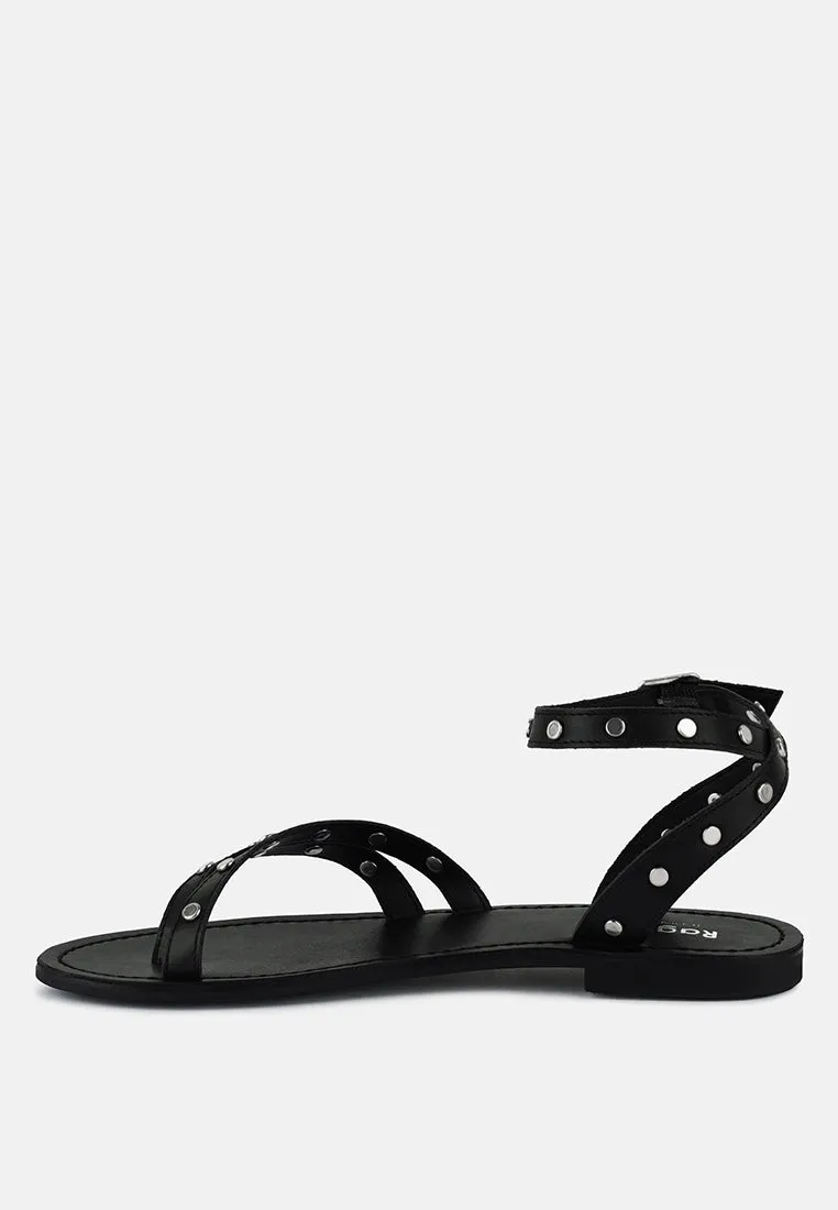 Oprah Studs Embellished Flat Sandals