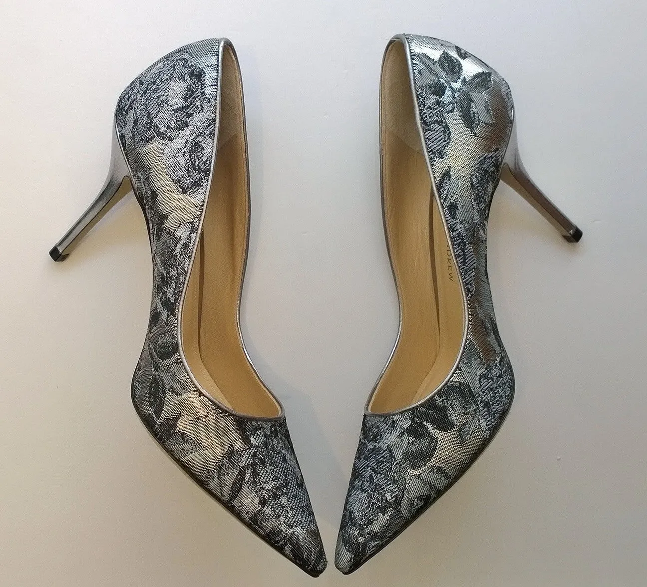 Paul Andrew Silver Samira Metallic Jacquard Heels