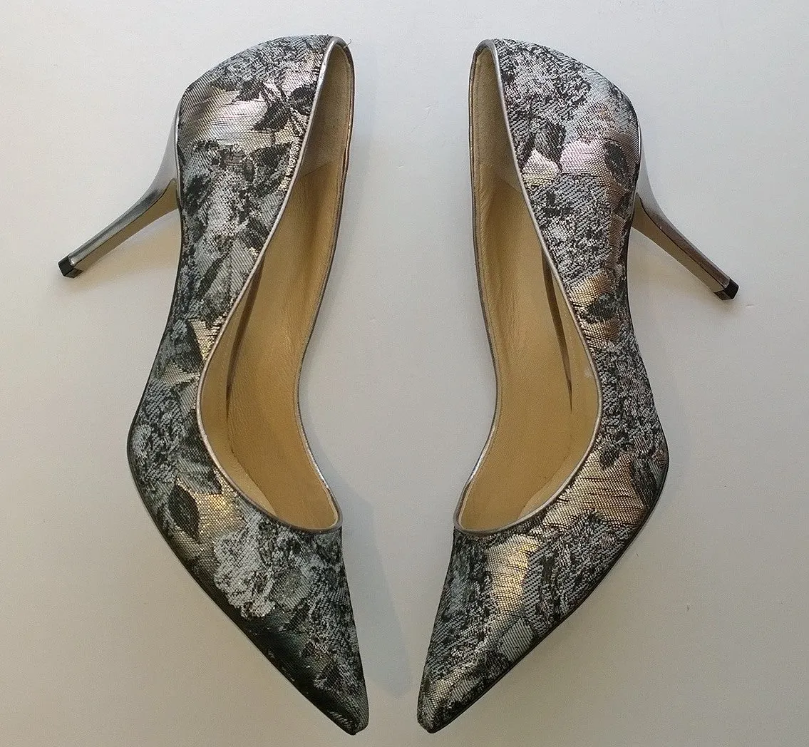 Paul Andrew Silver Samira Metallic Jacquard Heels