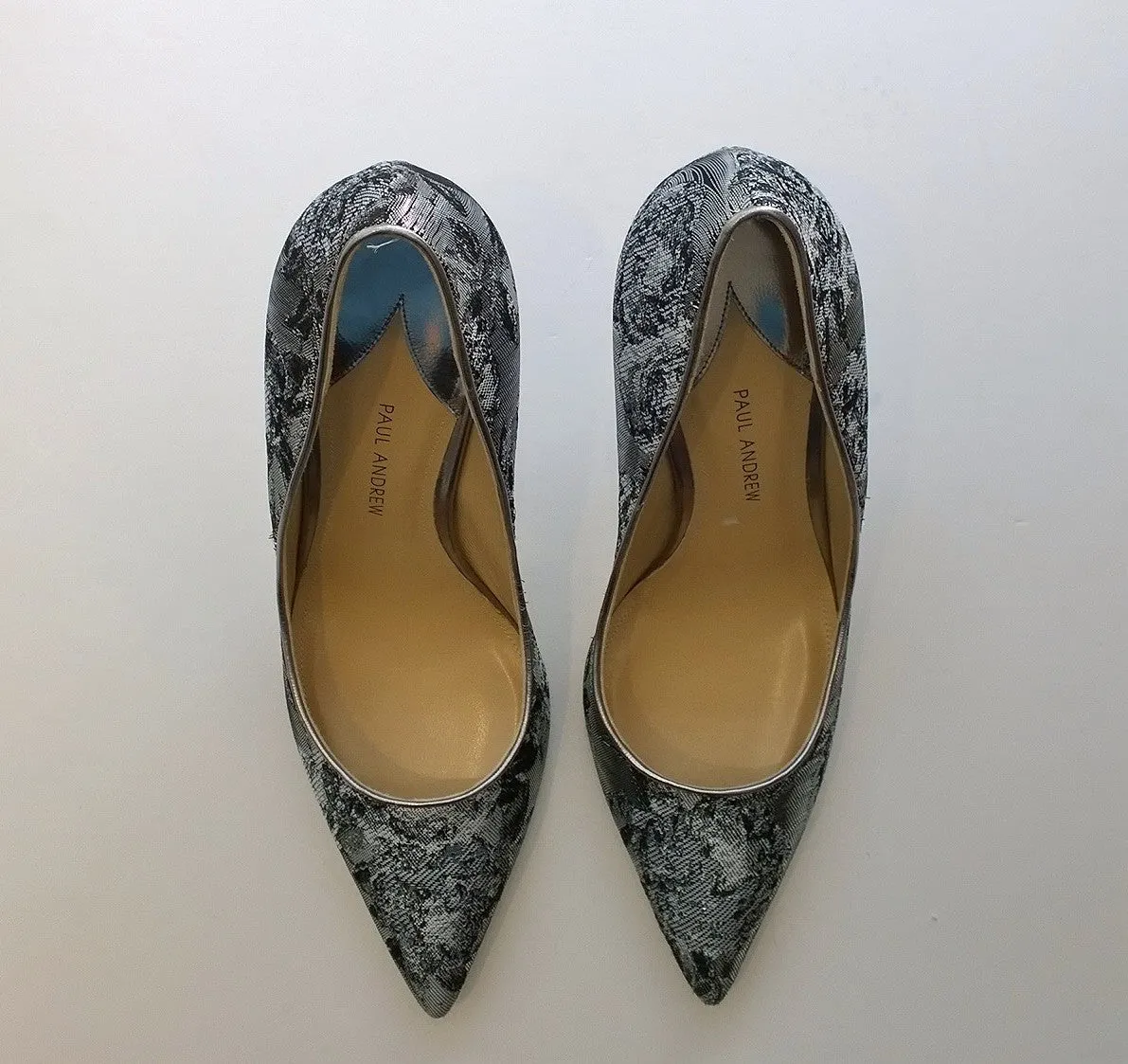 Paul Andrew Silver Samira Metallic Jacquard Heels