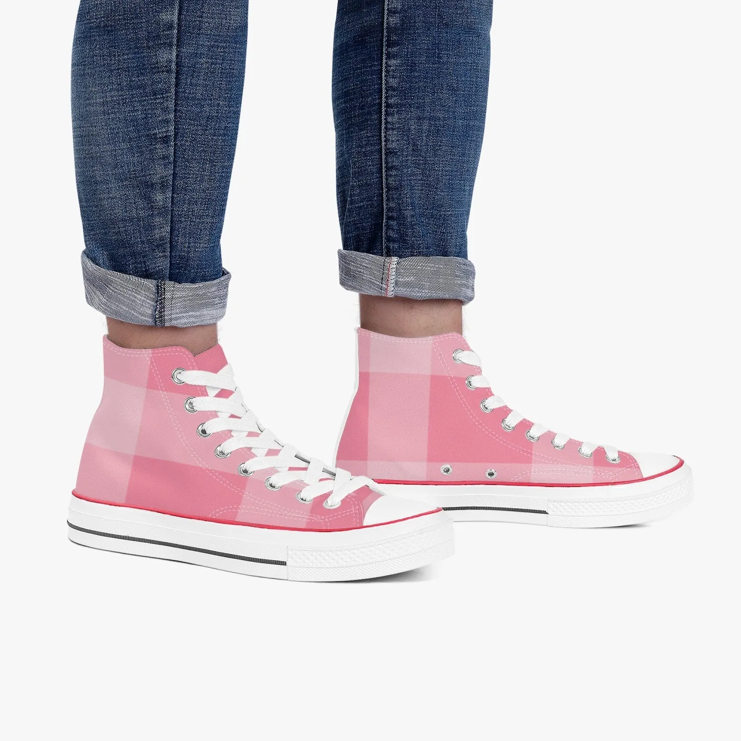 Pink Checkers | High-Top Canvas Shoes - White