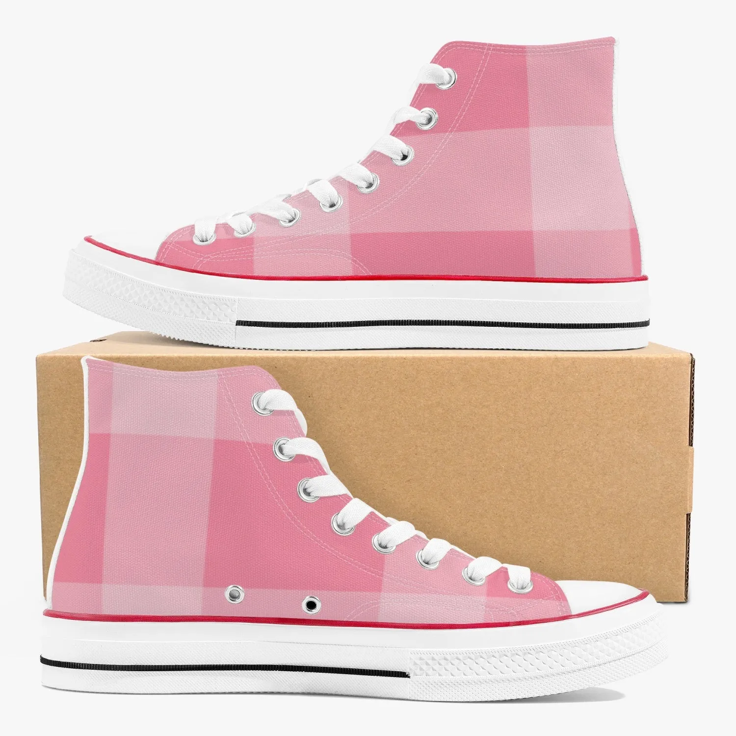 Pink Checkers | High-Top Canvas Shoes - White