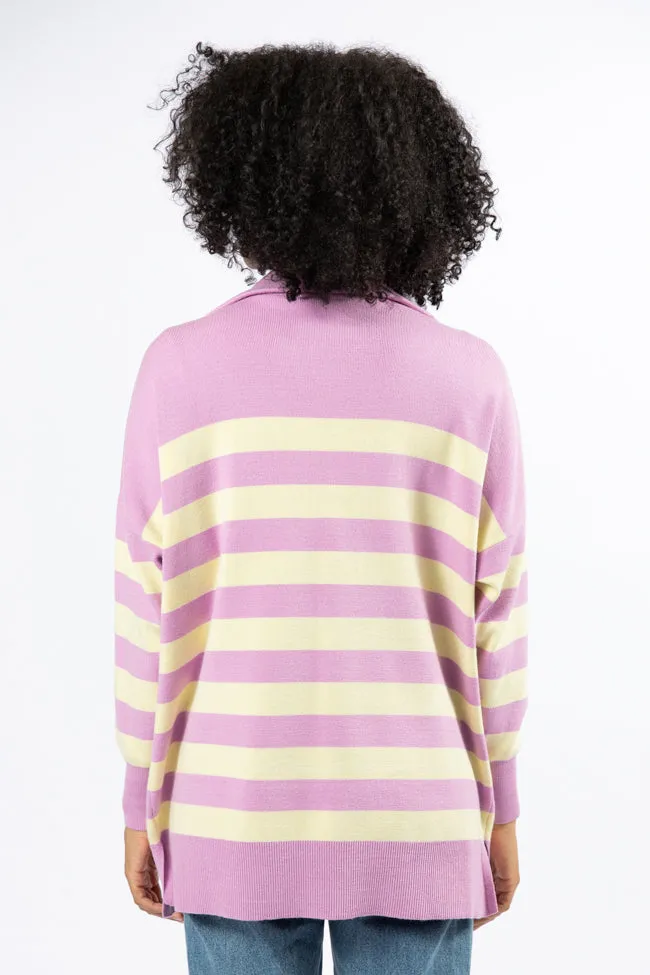 Pulling Heartstrings Purple And Yellow Striped Quarter Zip Pullover