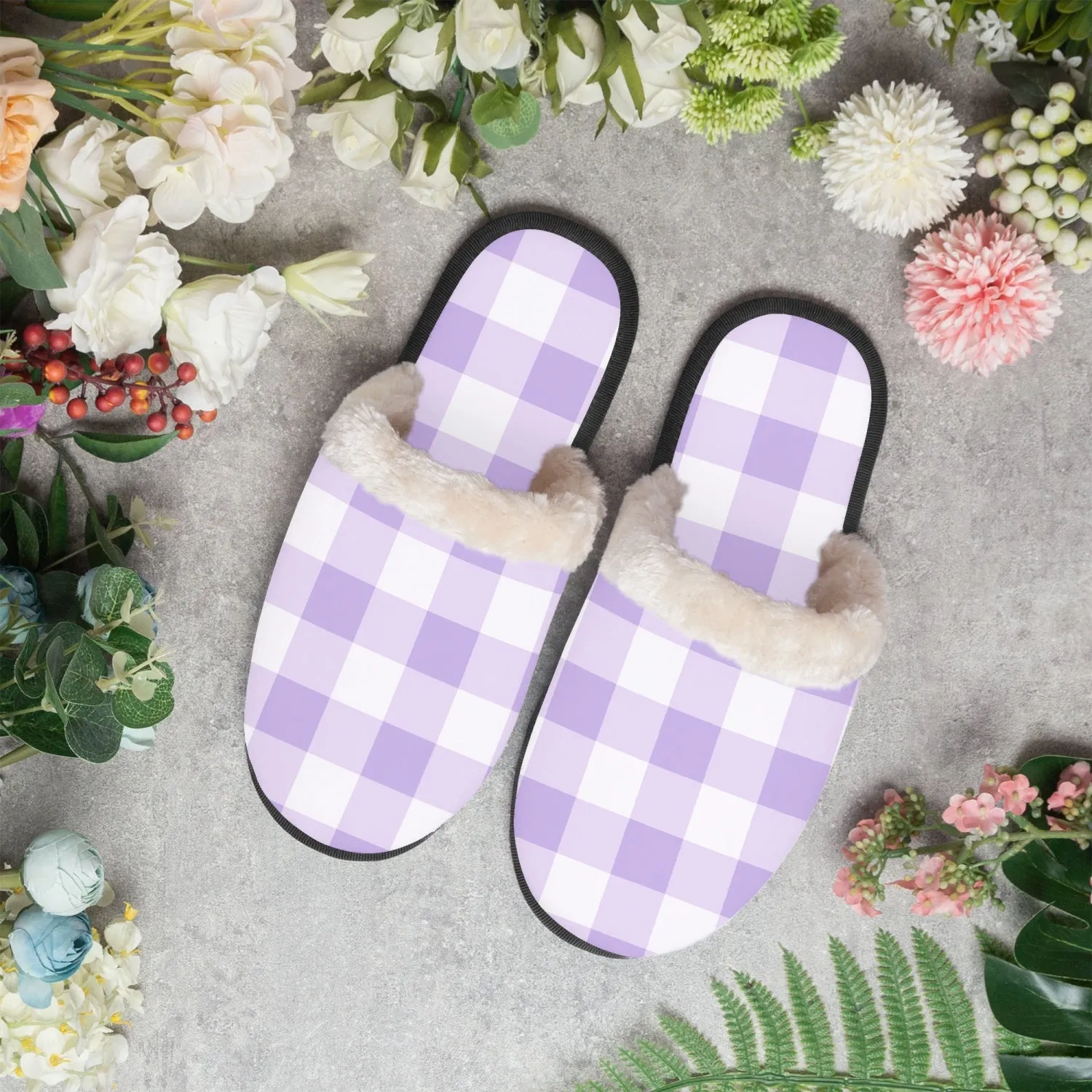 Purple & White Checkered | cozy slippers