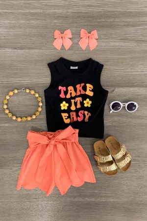 "Take It Easy" Coral Short Set