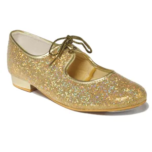 SALE - GOLD HOLOGRAM LOW HEEL TAP SHOES - SIZE ADULT 5