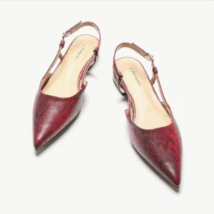 Sleek Prints Slingback Flats (Freya) Rose Red Snake