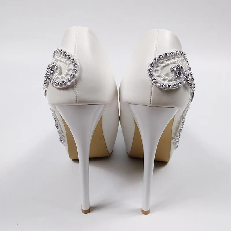 Super High Heel White Flower Wedding Bridal Party Shoes