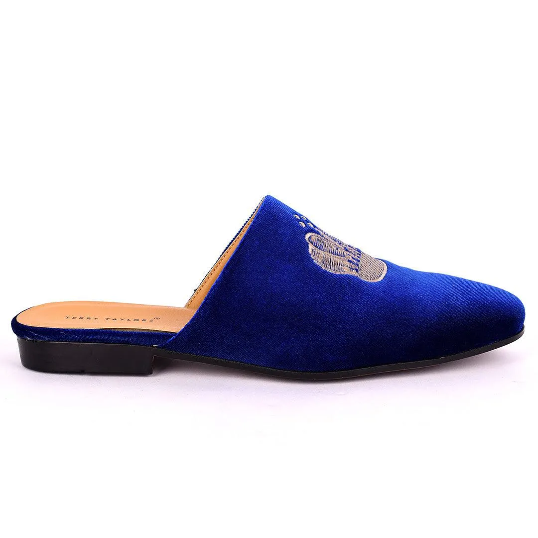 Taylors Crown Embroidered Suede Leather Men's Half Shoe- Blue