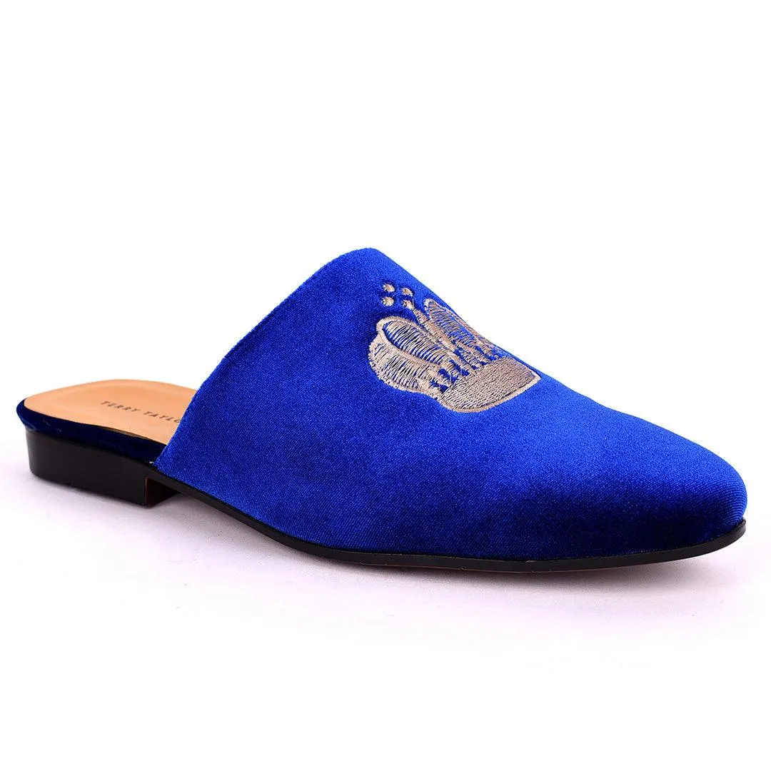 Taylors Crown Embroidered Suede Leather Men's Half Shoe- Blue