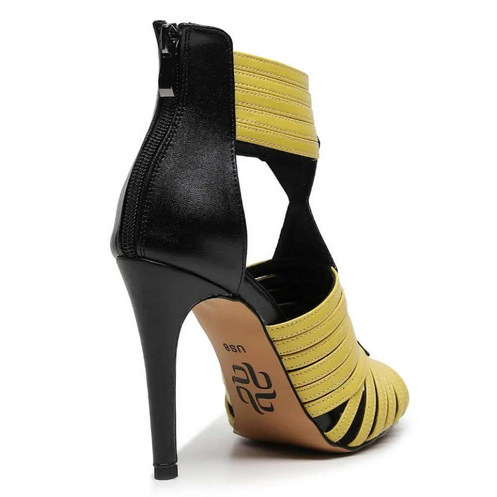 Tiyana - Black and Yellow Vegan Leather - Street Sole