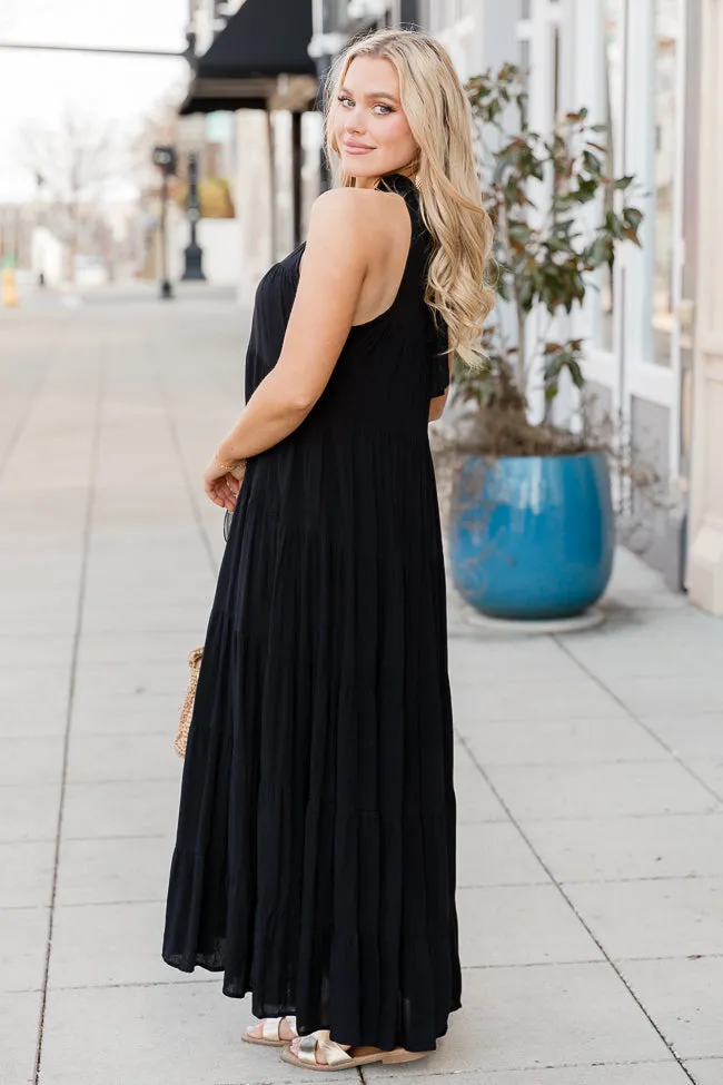 Twirl Me Around Black Halter Gauze Maxi Dress FINAL SALE