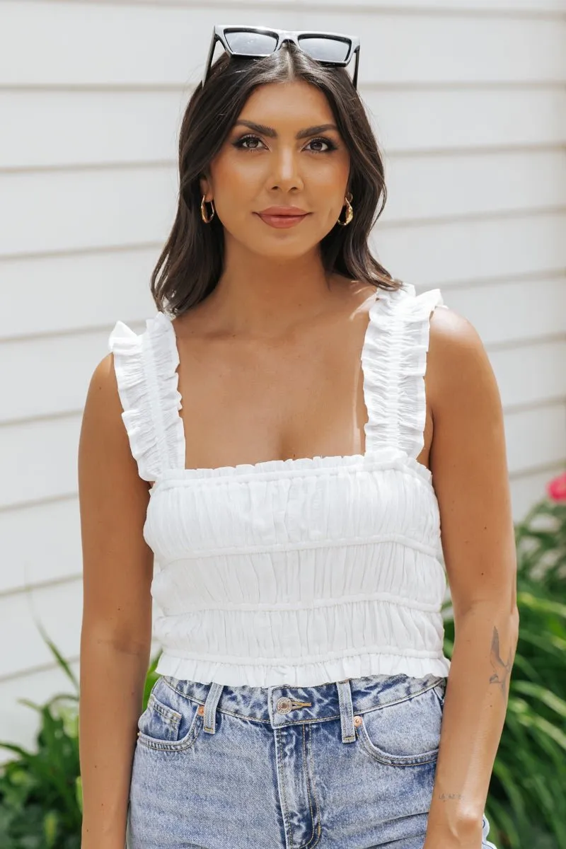 White Ruffle Smocked Tank Top - FINAL SALE