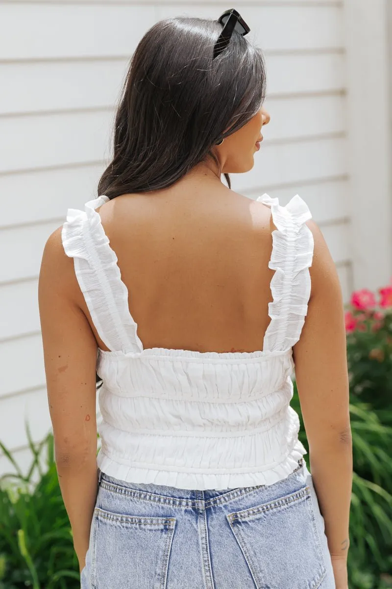 White Ruffle Smocked Tank Top - FINAL SALE