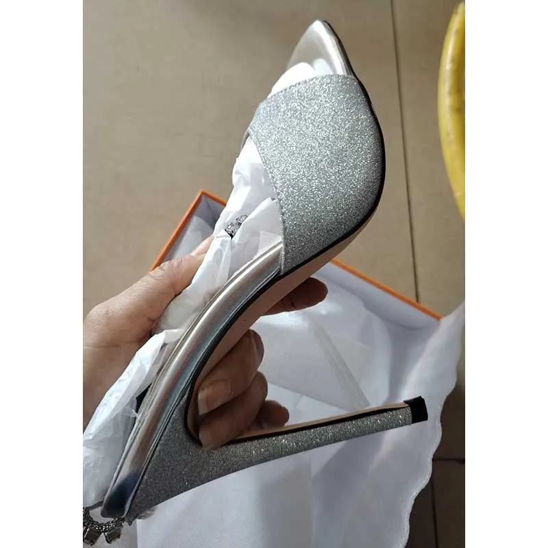 Women Crystal Ankle Strap High Heeled Pumps